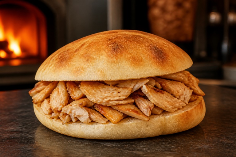 Tombik Ekmek Tavuk Döner — Tombik ekmek içinde sıcak tavuk döner.
